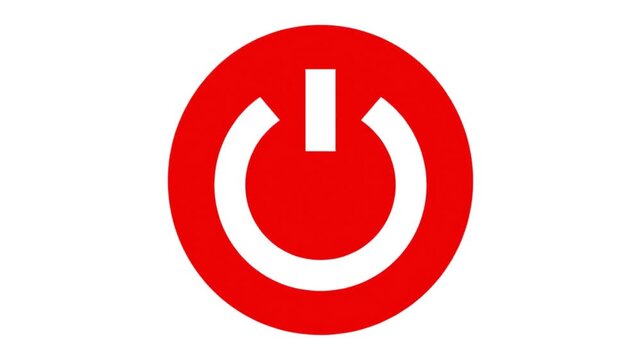 Red Power Button Symbol Animated Icon on White Background for Technology and Interface Design