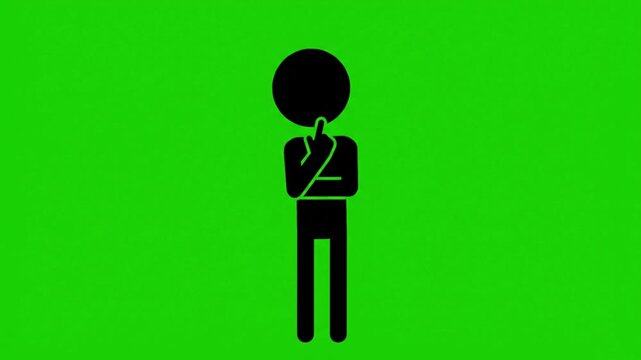 Thinking Stick Figure Man Animation on Green Screen - Minimalist Person Silhouette Gesture