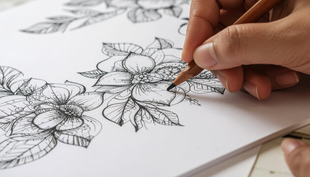 Artist drawing floral illustration