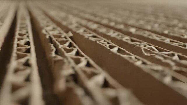 Closeup view of corrugated cardboard texture and structure.