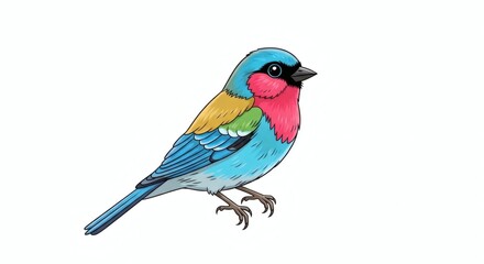 Obraz premium A colorful bird with vibrant feathers standing on a plain white background
