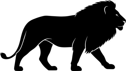 Full body standing lion silhouette isolated on white background for professional wildlife and sports logo design © Vecto_Pixels
