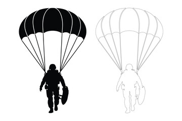 Parachuting silhouette: skydiver descending with parachute, skydiver © Sadek