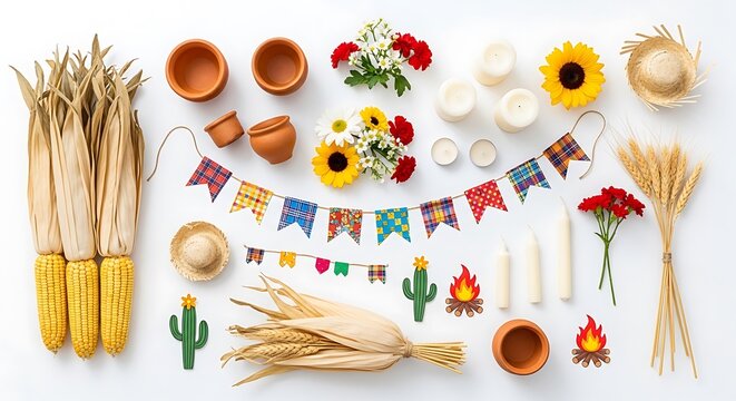 A vibrant and festive arrangement of Mexican themed items on a white background