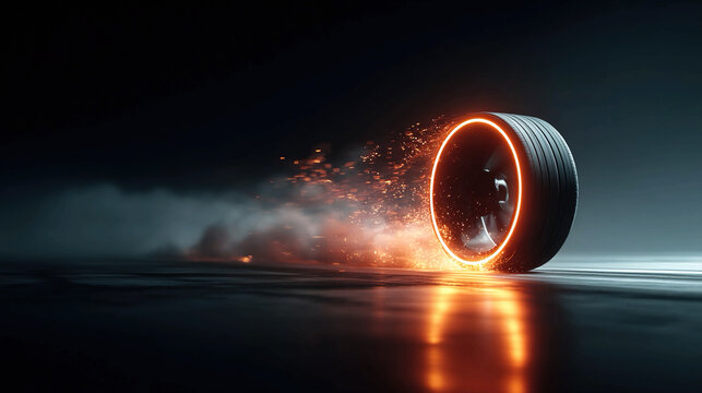 Wheel isolated on minimal background representing movement and progress concept, circular object symbolizing transportation, momentum, continuity and dynamic action
