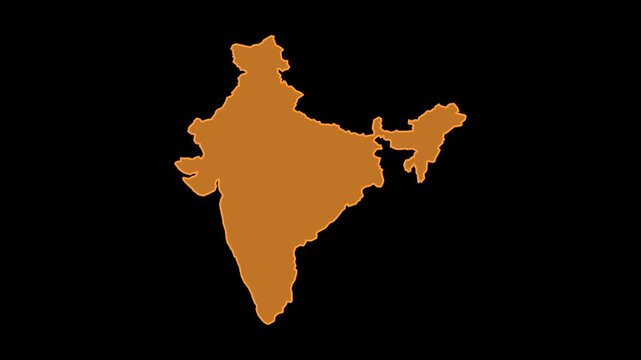 Neon Glowing Wireframe Outline Map of India - High-Tech Hologram Concept