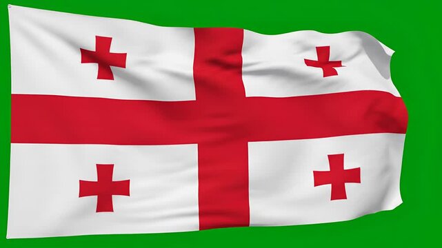 Waving Georgian Flag on Green Screen Background.