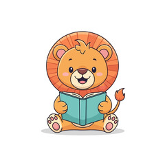 Fototapeta premium A cartoon lion reading a book.