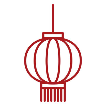 Red Chinese lantern outline icon. Traditional hanging paper lamp for Lunar New Year or Mid Autumn Festival, isolated on white background. Vector illustration