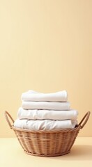 Fototapeta premium Basket with a pile of folded white towels