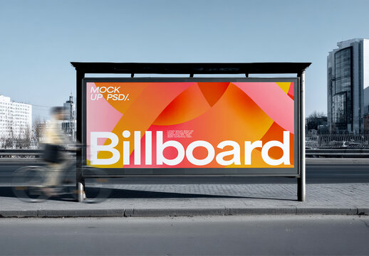 Bus Stop Billboard Mockup Template on Urban Street