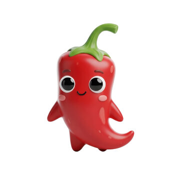 Cute cartoon red chili pepper with smiling face