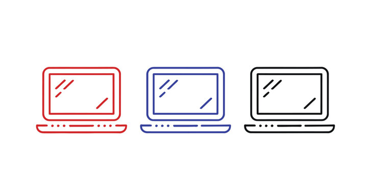 Laptop icons in red, blue, and black colors on white background