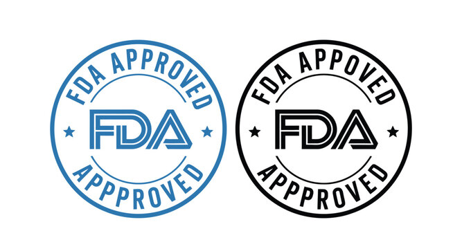 FDA approved stamps in blue and black on white background