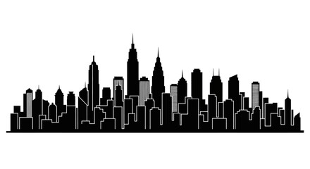 Fototapeta premium City skyline silhouette with tall buildings.
