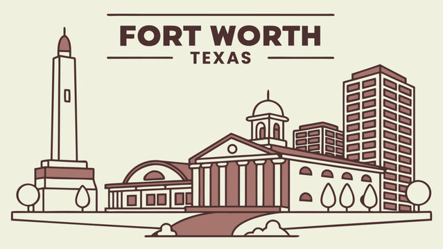 Fort Worth Texas city skyline silhouette vector for minimalist travel wall art poster