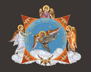 Fototapeta premium Illustration in Byzantine style with angels and seraphim