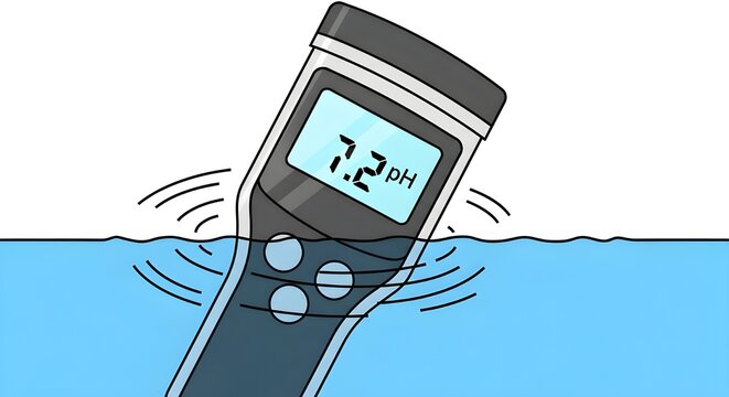 3d illustration of waterproof ph meter submerged in clear blue water with ripples and splash effects
