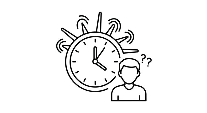 Time management, stress, deadline, confusion, line icon set
