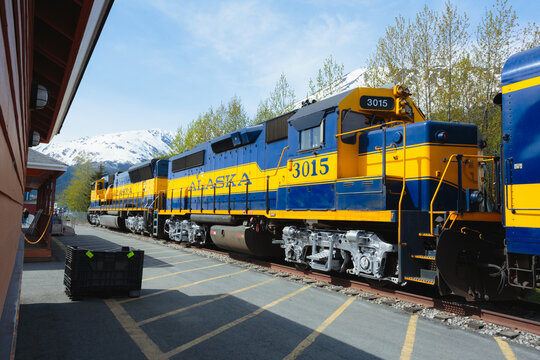 Boarding area of a train on the Alaska Railroad. Seward, Alaska, May 2022