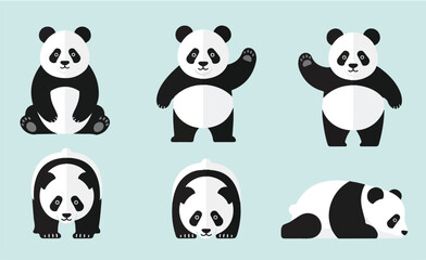 Naklejka premium A stylized flat vector panda with a bushy, simplified anatomy, solid flat shading, clean background.