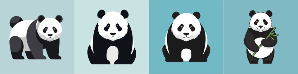 Charming collection of stylized panda illustrations, featuring the iconic bear in various poses, ideal for nature, wildlife, and creative design projects © Haris Lost