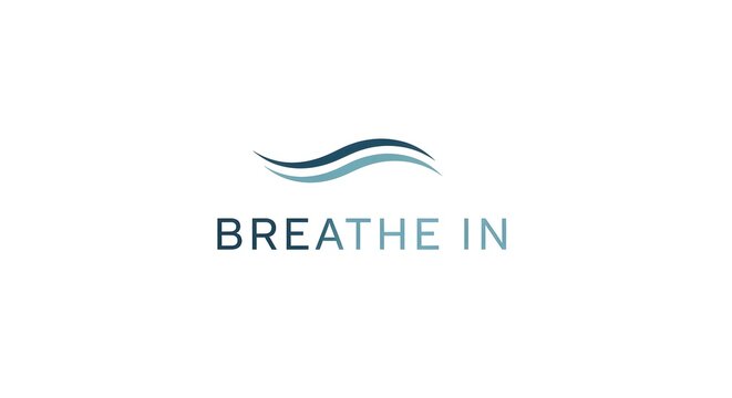 Minimalist logo with wavy lines and text "BREATHE IN" on white background, representing calm and relaxation.