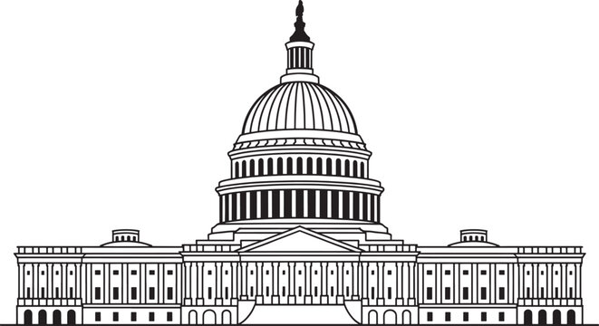 Washington dc capitol building vector line art illustration of american landmark architecture icon.