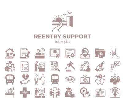 Prison Reform & Reentry Support Icon Set: Social Justice & Advocacy Vector