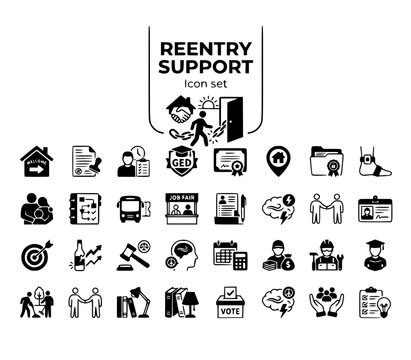 Prison Reform & Reentry Support Icon Set: Social Justice & Advocacy Vector