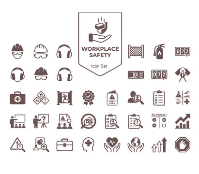 Workplace Safety & Near-Miss Reporting Icon Set: EHS & Industrial Compliance Vector