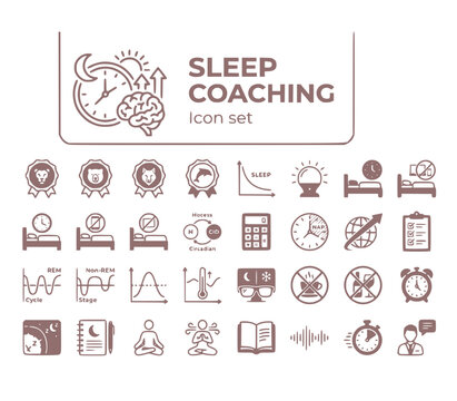 Sleep Coaching & Chronotype Science Icon Set: Circadian Rhythm & Health Vector