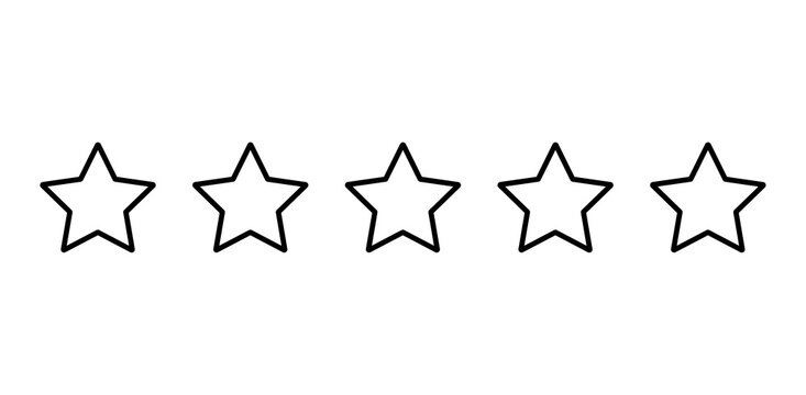 black five star outline for business rating review feedback png file transparent background
