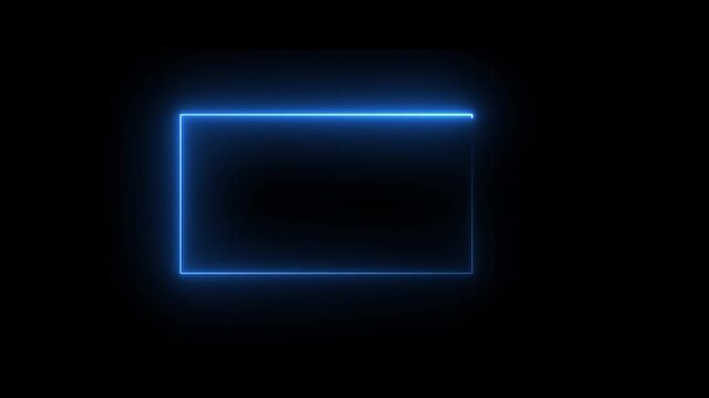 Neon Rectangle Frame with Blue Glow Border on Black Dark Background Representing Minimal Digital Interface Layout and Geometric Outline Design