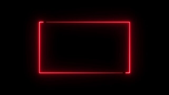 Neon Rectangle Frame with Red Glow Border on Black Dark Background Representing Minimal Digital Interface Layout and Geometric Outline Design