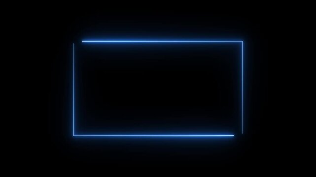 Neon Rectangle Frame Outline with Blue Glow on Black Dark Background Representing Digital Border Interface and Minimal Geometric Shape Design