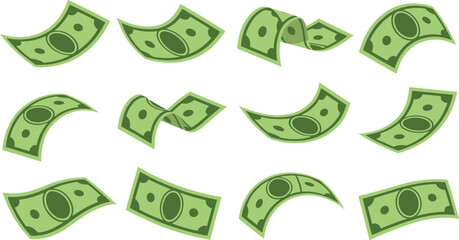 Twelve green paper money bills in various flying and falling positions cash currency dollar banknote © Siddhartha