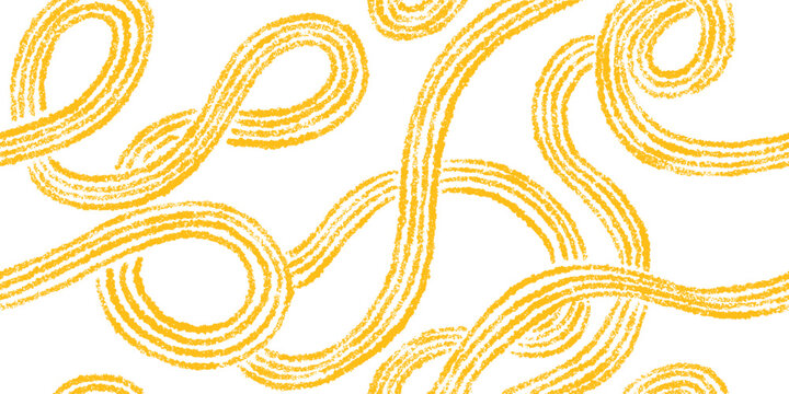 Asian vermicelli and italian spaghetti vector repeat pattern with abstract waves. Funky food wallpaper featuring hand drawn circles for cooking themed graphic project. Texture backdrop