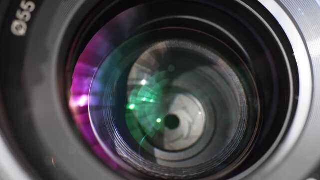 Camera Lens Internal Diaphragm Moving Closer During Zooming, Macro Optics Close Up
