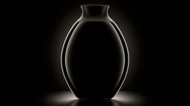Elegant ceramic vase silhouette with dramatic rim light on dark background, minimal still life composition with copy space for luxury branding