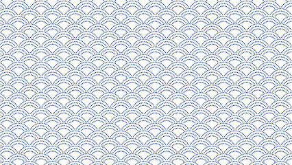 Fototapeta na wymiar シンプルな破線の青海波のパターン　鮫青海波　縁起の良い和柄　和風の背景装飾イラスト　日本の伝統文様　吉祥　点線