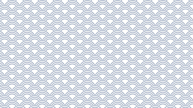 シンプルな破線の青海波のパターン　鮫青海波　縁起の良い和柄　和風の背景装飾イラスト　日本の伝統文様　吉祥　点線