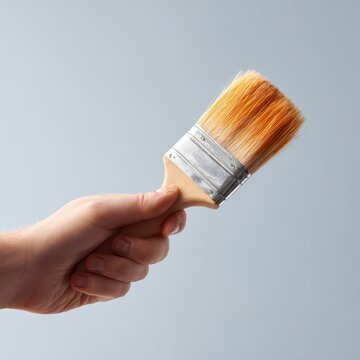 Hand holding paint brush, renovation concept