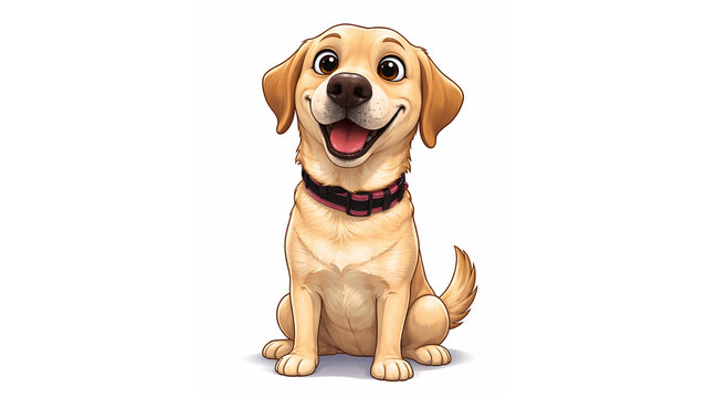 golden retriever puppy cartoom with pnk colar