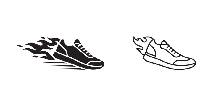 Flaming Running Shoes Vector Illustration &ndash; Speed Sneaker Icon Set
