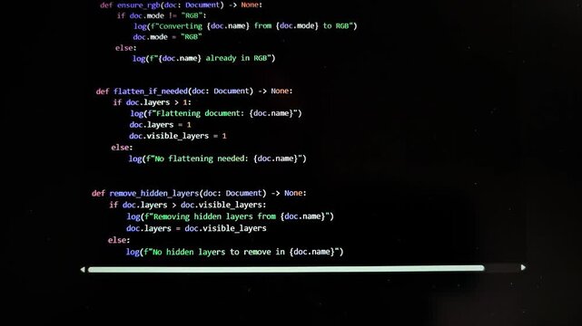 Artificial intelligence generates code on computer screen in dark mode. Language model writes programming script automatically in real time. Technology concept highlights automation and