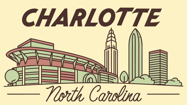 Charlotte North Carolina city skyline silhouette vector for minimalist travel wall art poster