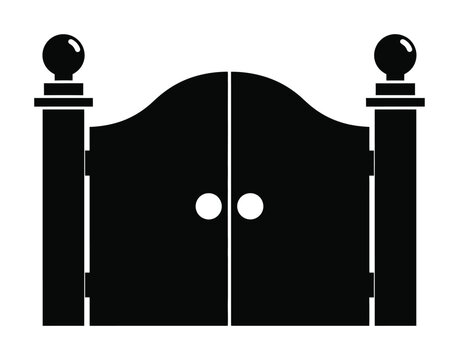 Vector of a double gate with spherical finials and decorative hinges