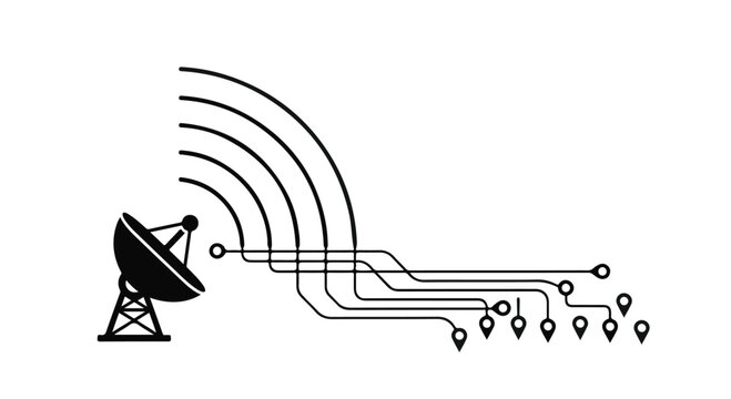 satellite dish transmitting signal to multiple locations