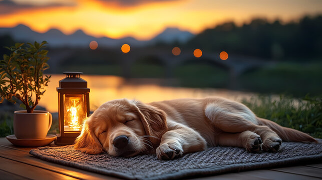 "Golden Retriever at Sunset - Serenity"
